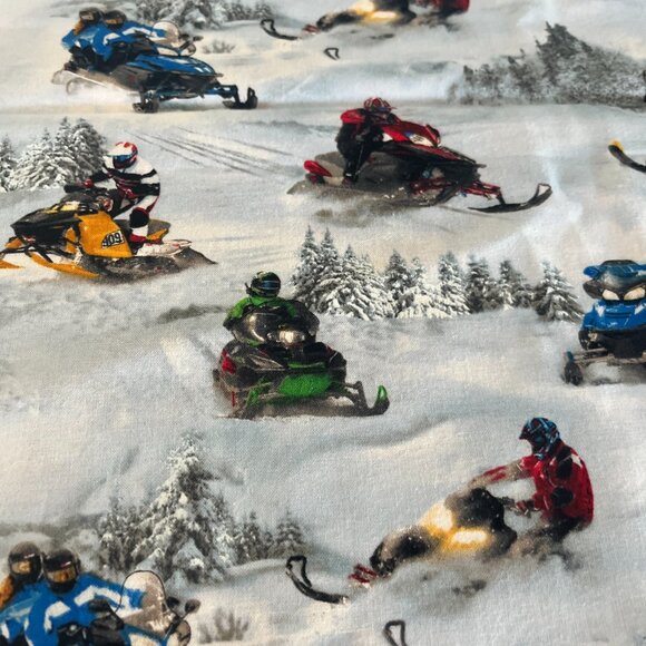 Unique SNOWMOBILING on a SNOWY LANDSCAPE Background Handmade Cotton Pillowcase - Picture 2 of 3